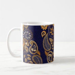 Gold and blue, floral seamless pattern. coffee mug