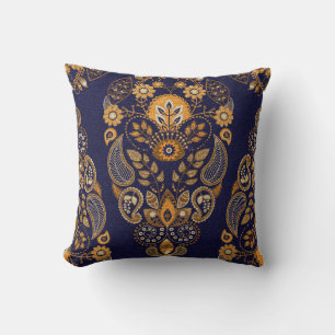Gold and blue, floral seamless pattern. cushion
