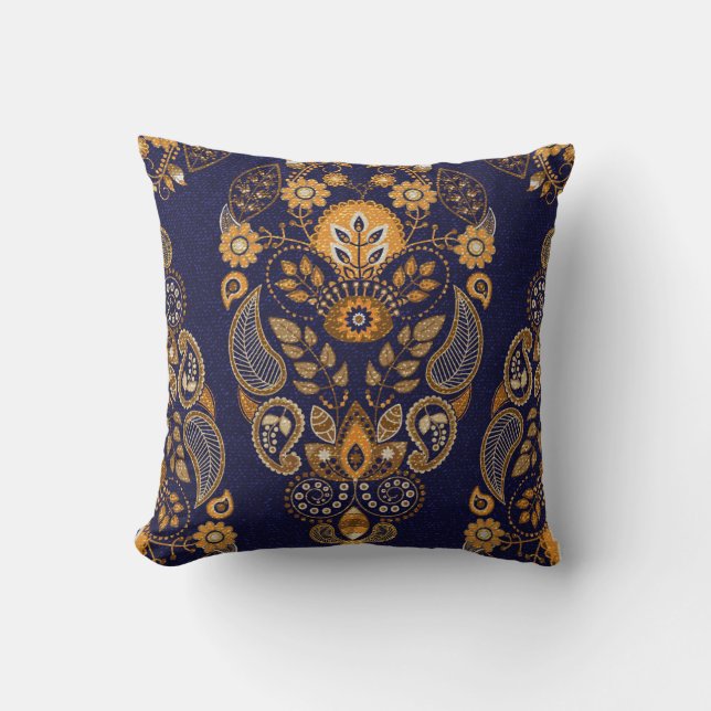 Gold and blue, floral seamless pattern. cushion (Front)