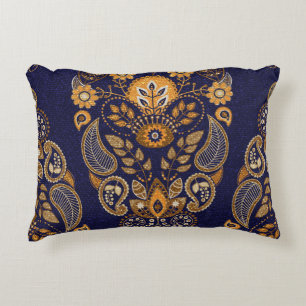 Gold and blue, floral seamless pattern. decorative cushion