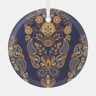 Gold and blue, floral seamless pattern. glass tree decoration