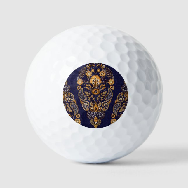 Gold and blue, floral seamless pattern. golf balls (Front)