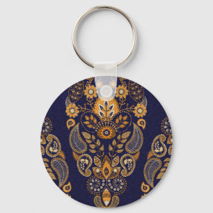 Gold and blue, floral seamless pattern. key ring