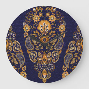 Gold and blue, floral seamless pattern. large clock