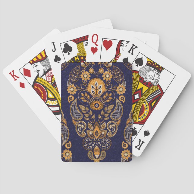 Gold and blue, floral seamless pattern. playing cards (Back)
