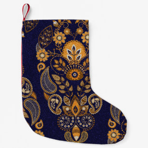 Gold and blue, floral seamless pattern. small christmas stocking