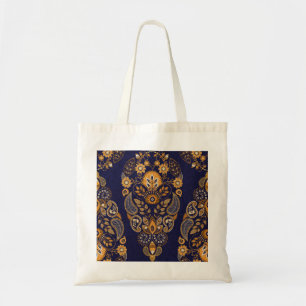 Gold and blue, floral seamless pattern. tote bag