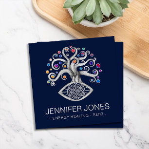 Gold and blue Flower of life ornament Square Business Card