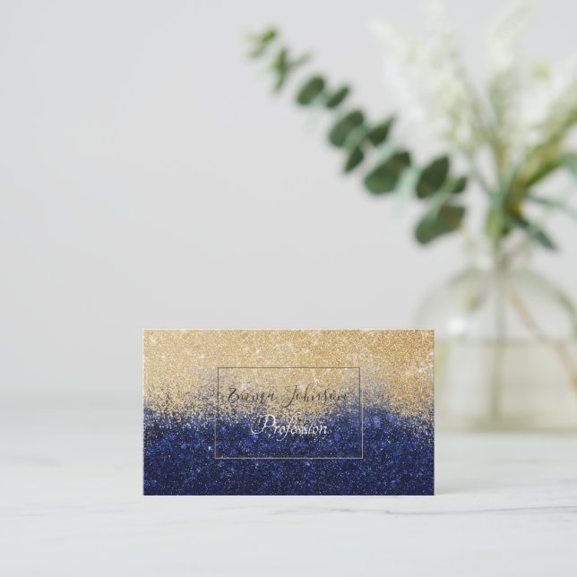Gold and Blue Glitter Ombre Luxury Design Business Card (Standing Front)