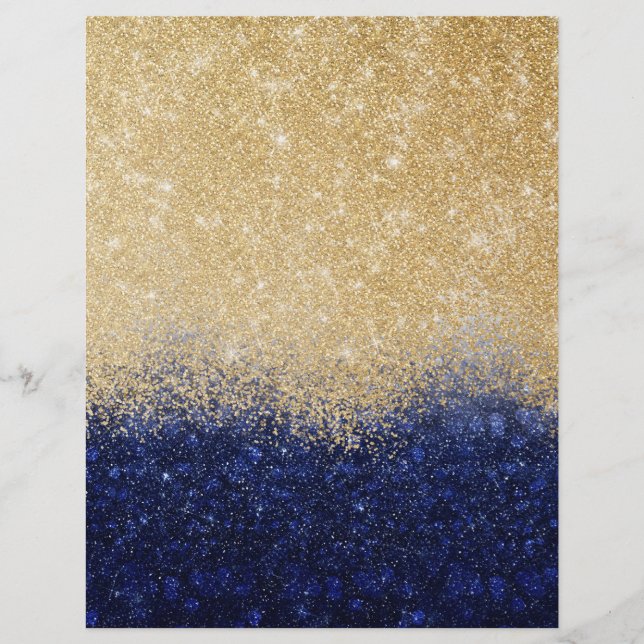 Gold and Blue Glitter Ombre Luxury Design Custom Letterhead (Front)