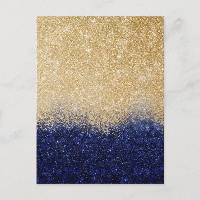 Gold and Blue Glitter Ombre Luxury Design Holiday Postcard (Front)