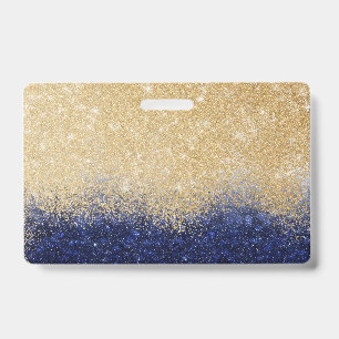 Gold and Blue Glitter Ombre Luxury Design ID Badge