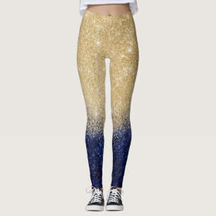 Gold and Blue Glitter Ombre Luxury Design Leggings