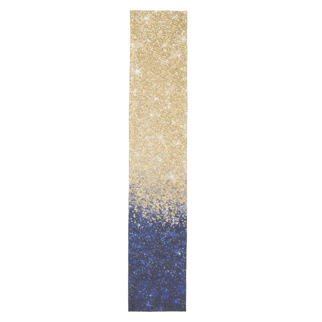 Gold and Blue Glitter Ombre Luxury Design Medium Table Runner (Front)