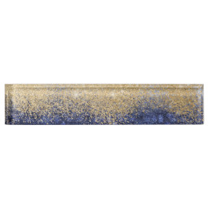 Gold and Blue Glitter Ombre Luxury Design Nameplate