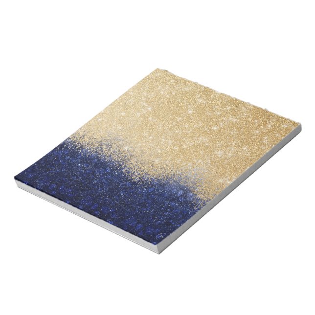 Gold and Blue Glitter Ombre Luxury Design Notepad (Rotated)