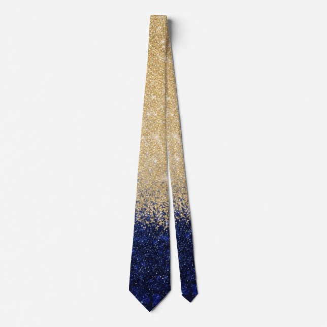 Gold and Blue Glitter Ombre Luxury Design Tie (Front)