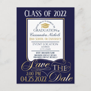 Gold and Blue Graduation Invitation Postcard