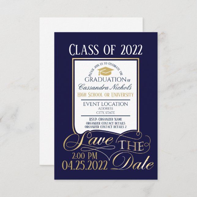 Gold and Blue Graduation Invitation Postcard (Front/Back)