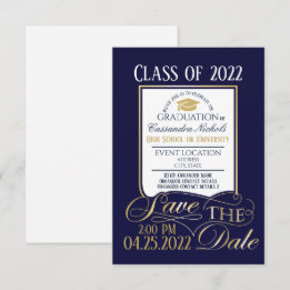 Gold and Blue Graduation Invitation Postcard