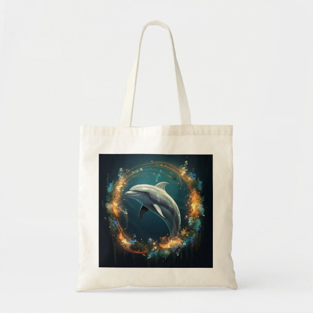 Gold and Blue Happy Dolphin  Tote Bag (Front)