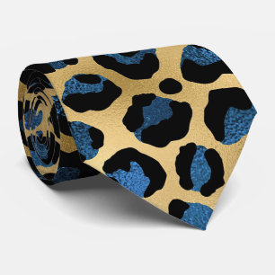 Gold and Blue Leopard Print Tie
