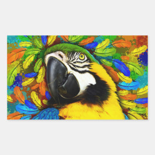 Gold and Blue Macaw Parrot FantaRectangle Stickers