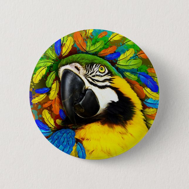 Gold and Blue Macaw Parrot Fantasy buttons (Front)