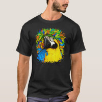 Gold and Blue Macaw Parrot Fantasy Dark T_shirt