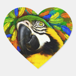 Gold and Blue Macaw Parrot Fantasy Heart Stickers