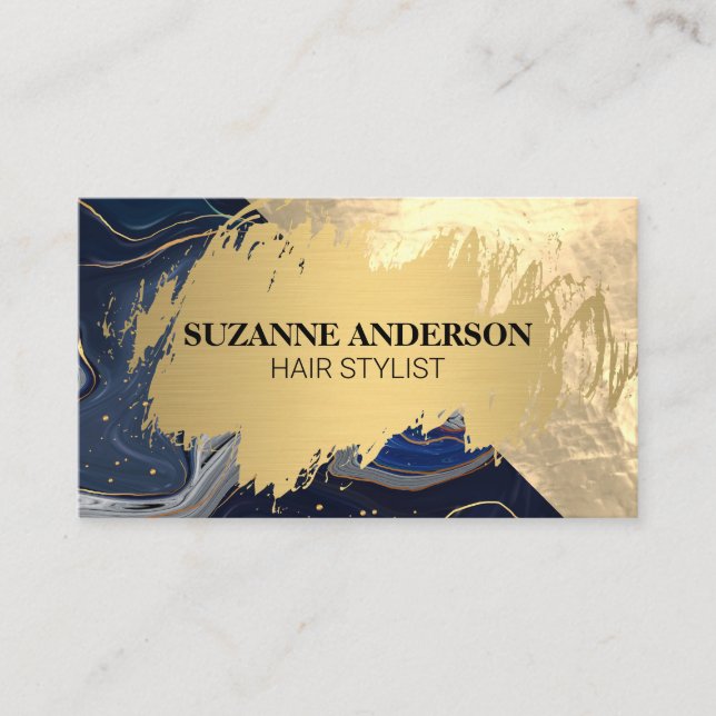Gold and Blue Marble Business Card (Front)