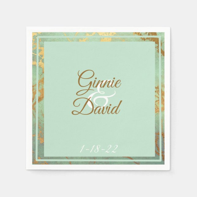 Gold and Blue Marble Frame Wedding Napkin (Front)