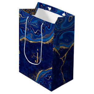 Gold and Blue Modern Elegant Agate Glitter Custom Medium Gift Bag