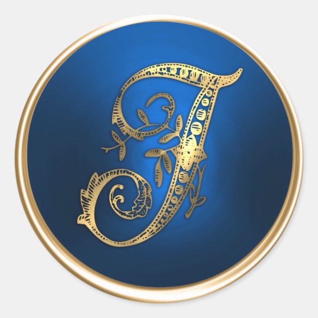 Gold and Blue Monogram I Envelope Seal (Front)