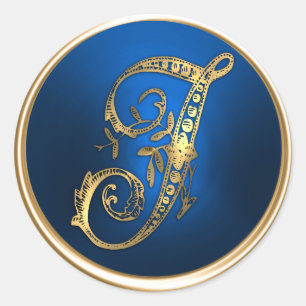 Gold and Blue Monogram J Envelope Seal