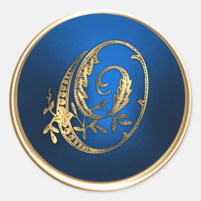 Gold and Blue Monogram O Envelope Seal (Front)