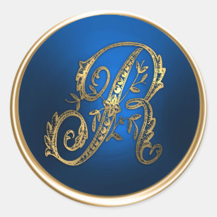 Gold and Blue Monogram R Envelope Seal