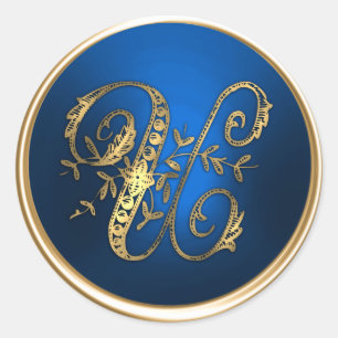 Gold and Blue Monogram U Envelope Seal