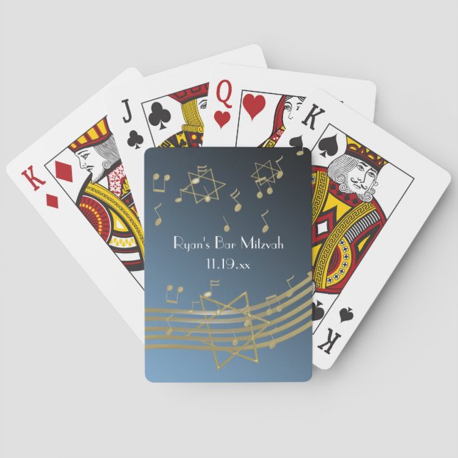 Gold and Blue Music Bar Mitzvah Playing Cards (Back)