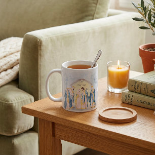 Gold and blue nativity holiday coffee mug