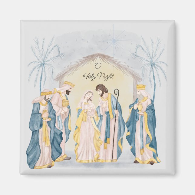 Gold and blue nativity holiday  magnet (Front)