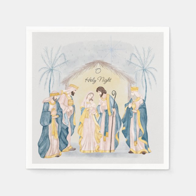 Gold and blue nativity  napkin (Front)
