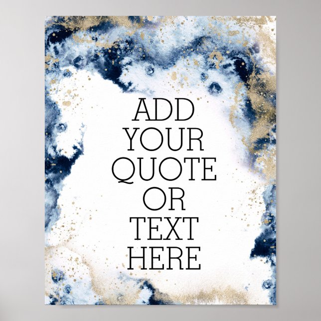 Gold and Blue painted  Personalised Quote Poster (Front)