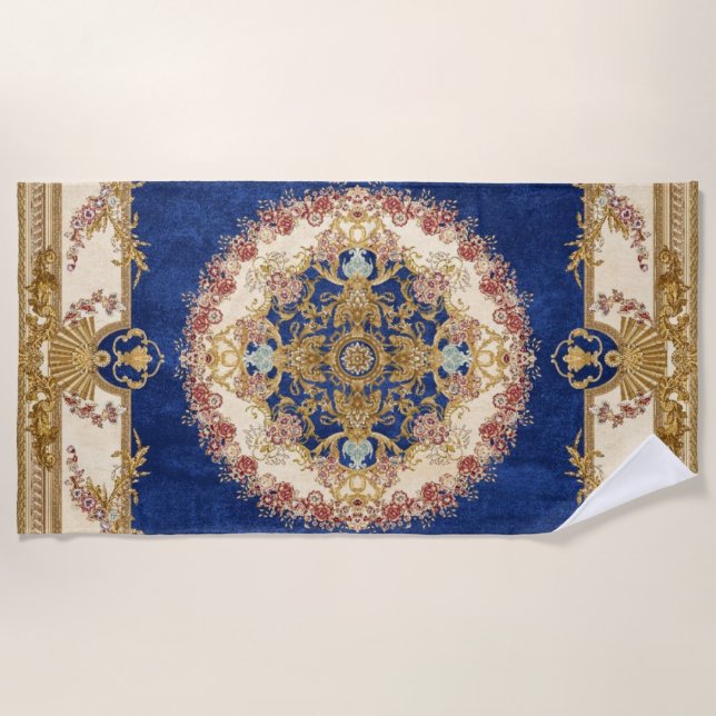 gold and blue pattern beach towel (Front)