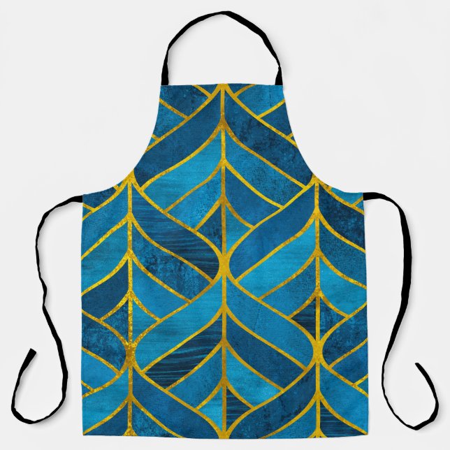 Gold and blue pattern on grunge background, seamle apron (Front)