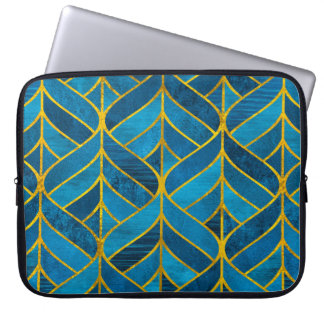 Gold and blue pattern on grunge background, seamle laptop sleeve