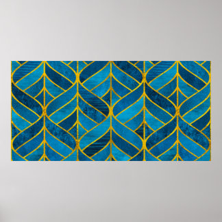 Gold and blue pattern on grunge background, seamle poster