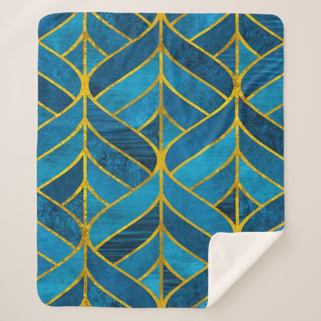 Gold and blue pattern on grunge background, seamle sherpa blanket (Front)