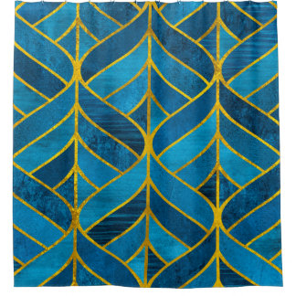 Gold and blue pattern on grunge background, seamle shower curtain