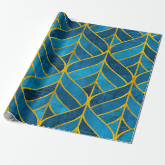 Gold and blue pattern on grunge background, seamle wrapping paper